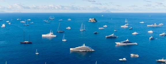 Superyachts at anchor off Gustavia for St Barts New Year's celebrations