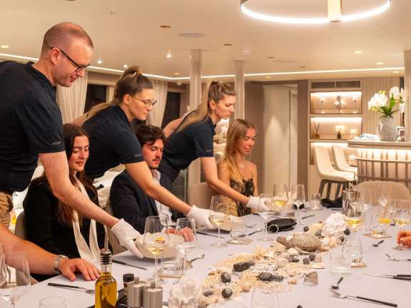 Nocturno family yacht charter - dinner served